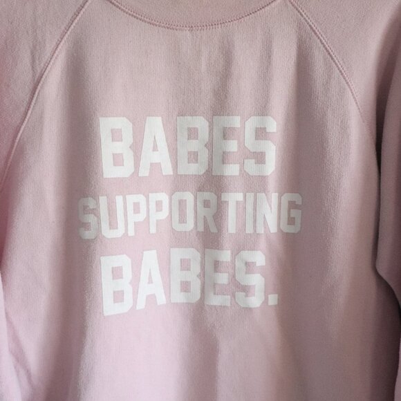 BTL‎ Women's Pink Sz M/L 'Babes Supporting Babes' Fleece Crewneck Raglan Sweater - Picture 5 of 12